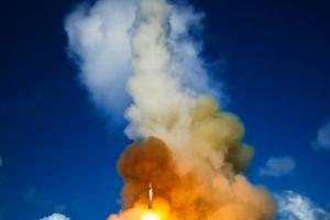 June 5, 2008-SM-2 launch: A short range, unitary, ballistic missile, Scud-like, target launches from the Mobile Launch Platform, the decommissioned USS Tripoli, in a MDA flight test June 5, 2008. Pacific Missile Range Facility, Kauai, HI. Credit: MDA